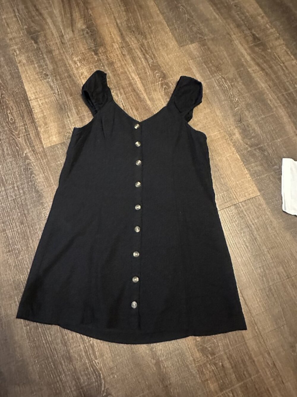 American Eagle Black Button Front Mini Dress Ruffle Cap Sleeve Tie Back